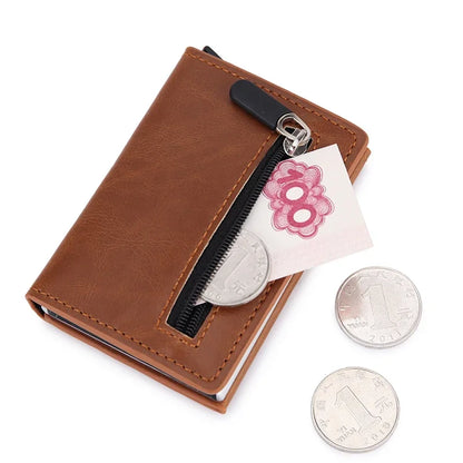 Anti Rfid Metal Business Card Holder Automatic Pop Up Case Men Trifold Coin Purse Small Carbon Visit Credit Cardholder for Men