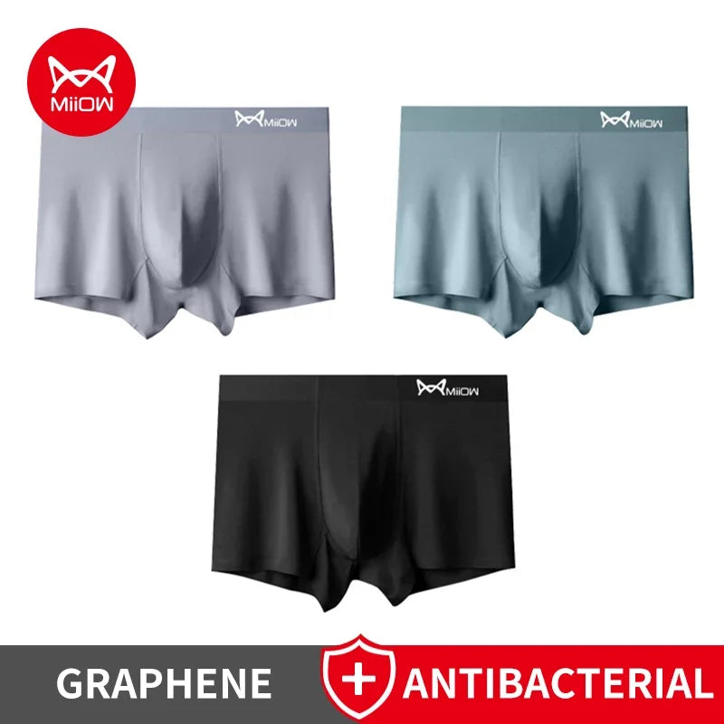 MiiOW Men's Modal Underwear - 3Pcs Graphene Antibacterial Boxer with Seamless Cuffs - ShopHub