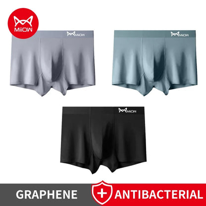 MiiOW Men's Modal Underwear - 3Pcs Graphene Antibacterial Boxer with Seamless Cuffs - ShopHub