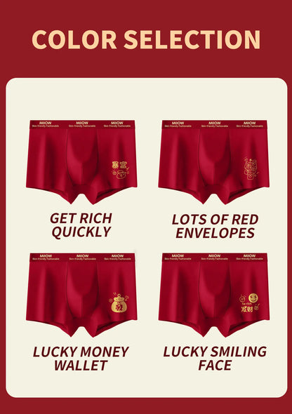 MiiOW 3Pcs Men's Antibacterial Cotton Boxers Lucky Red Breathable Underwear - ShopHub