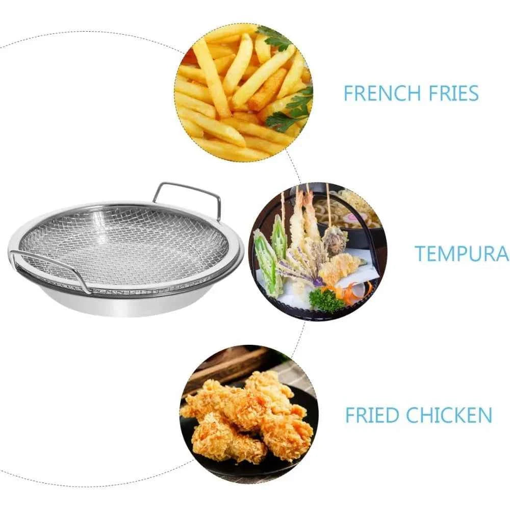 Stainless Steel Oil Filter Tray with Handle, 20cm Strainer Basket for Frying Tempura Barbecue Grilling, Kitchen Cooking Tool