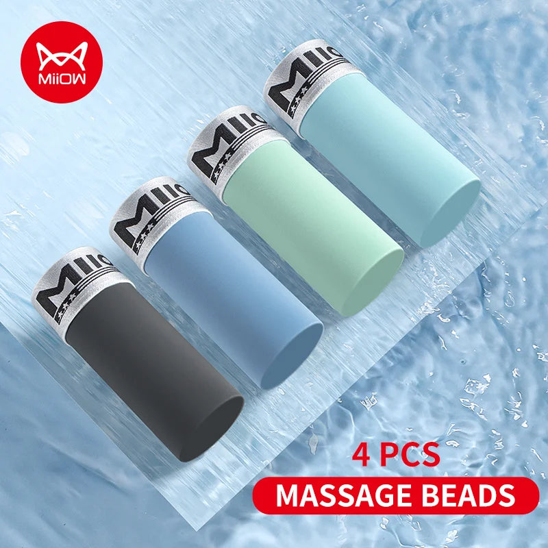 MiiOW Ice Silk Men Underwear 4Pcs Antibacterial Massage Beads Boxers Briefs - ShopHub