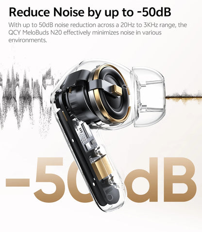 QCY MeloBuds N20 Earphones - Wireless Bluetooth 6.0 with 13mm Drivers and 50dB Adaptive Hybrid Noise Cancelling, 40Hrs Battery Life - ShopHub