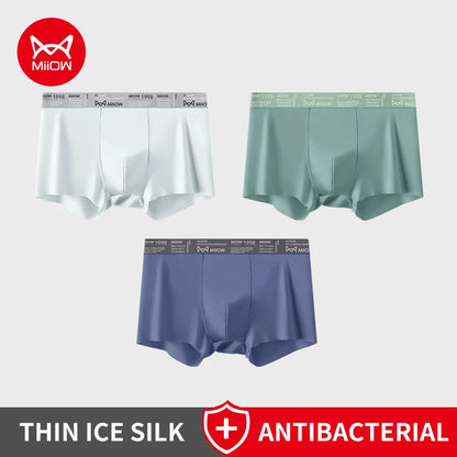 MiiOW Ice Silk Men Underwear - 3Pcs Breathable Ultra-thin Antibacterial Boxers for Ultimate Comfort - ShopHub