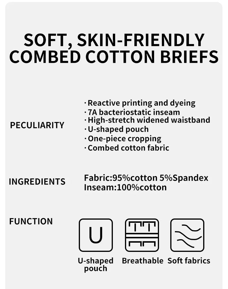 MiiOW 3Pcs Men's Cotton Underwear Antibacterial Breathable Crotch Soft Boxershorts - ShopHub