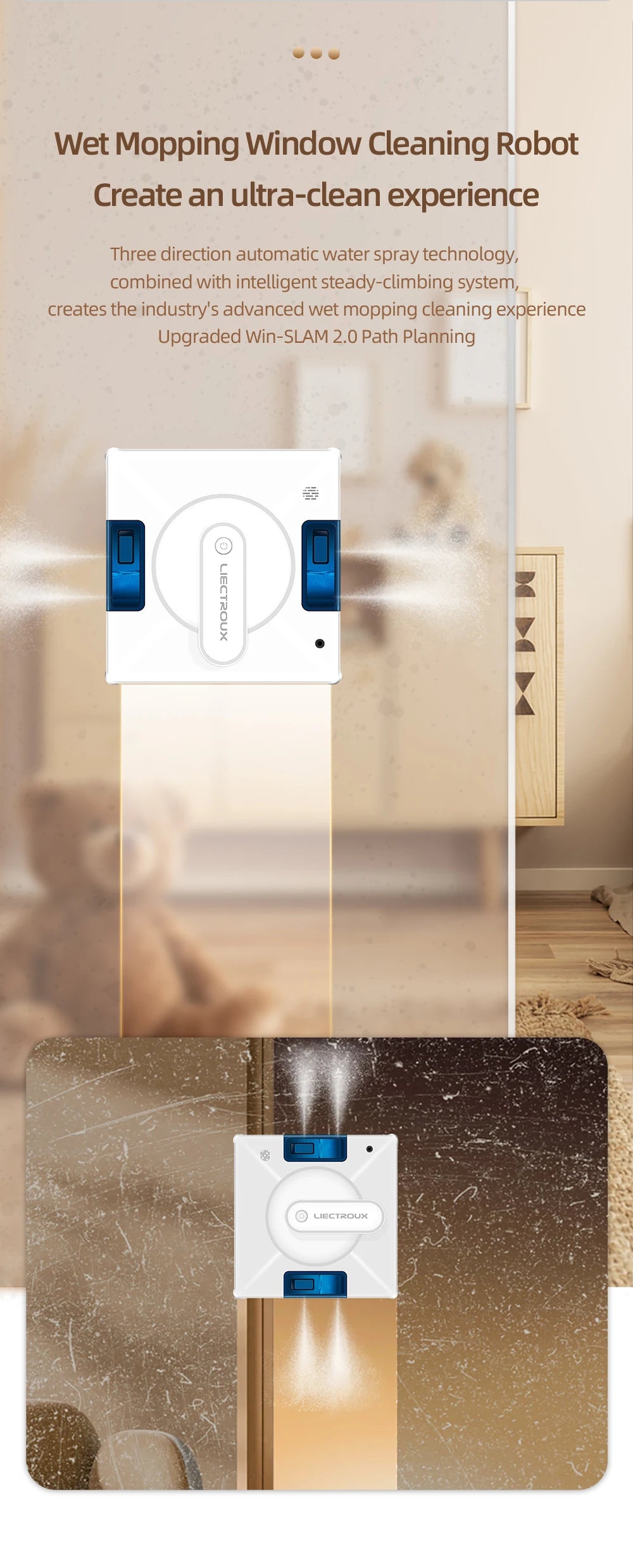Liectroux YW509 Robot Window Cleaner with 4-Way Water Spray