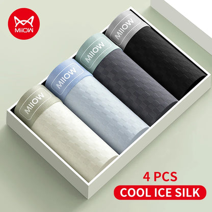 MiiOW Men's Antibacterial Underwear 4Pcs Silky Ice Silk Boxer Briefs - ShopHub