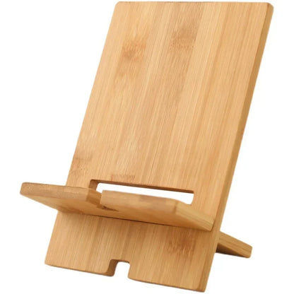 Habicare 9eight5 bamboo phone stand with adjustable tilt, lightweight design, and natural wood finish for desk or bedside use.