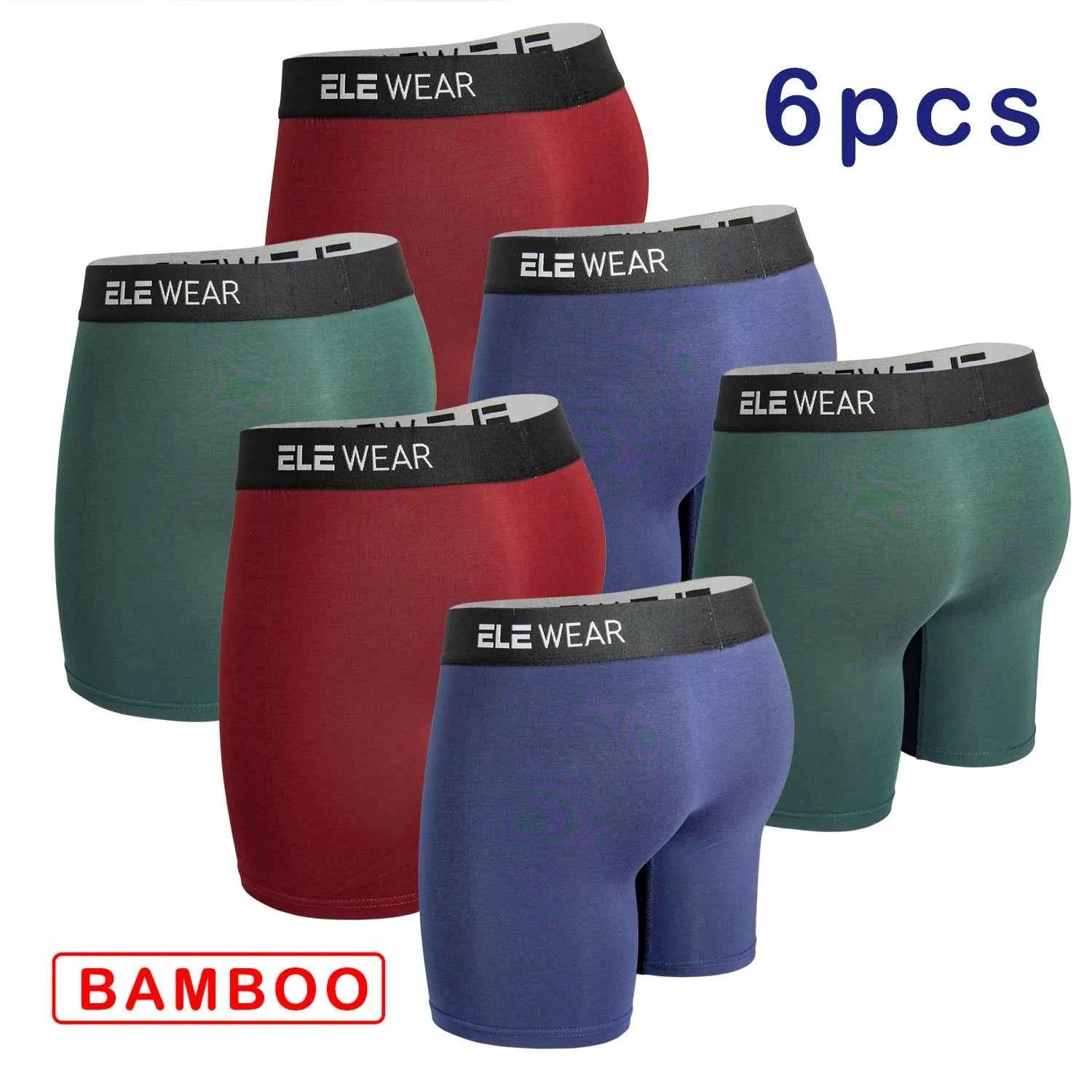 6 Pcs Bamboo Men's Boxers Breathable Underwear Plus Size Fashion Boxershorts