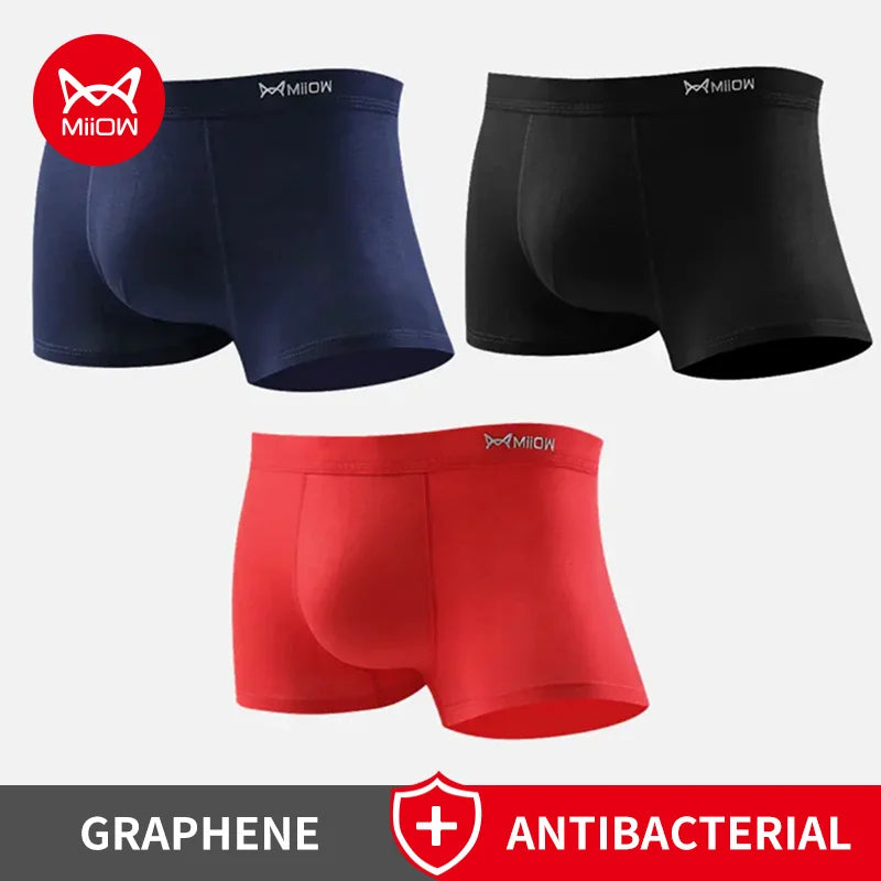 MiiOW Men's Antibacterial Boxer Briefs - 3Pcs Cotton Underwear with Graphene Technology - ShopHub