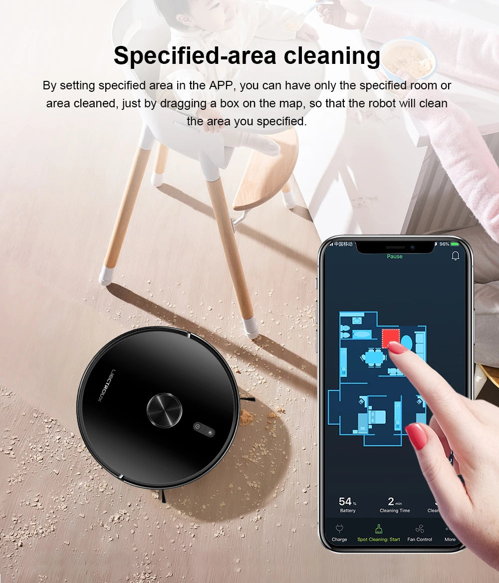 Liectroux Lilin X6 robot vacuum cleaner navigating hardwood floor, showcasing sleek design and compact size.