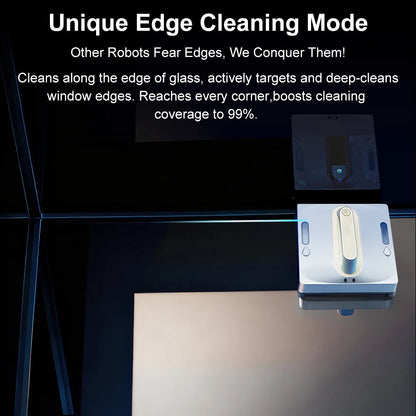 ABIR WD9-4-Way robot window cleaner in action on glass, showcasing its compact design and cleaning arms for streak-free results.