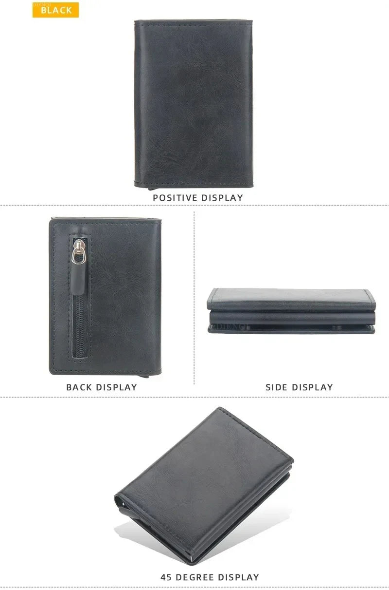 Magnetic RFID Blocking Credit Card Holder Men Wallets Anti Theft Aluminum Metal Pu Leather Small Pop Up Wallet Cardholder Case