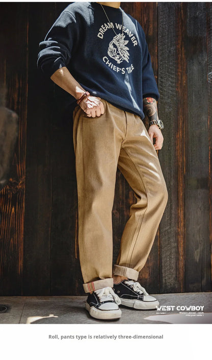 Maden Men‘s Khaki 11.7oz Selvedge Raw Jeans