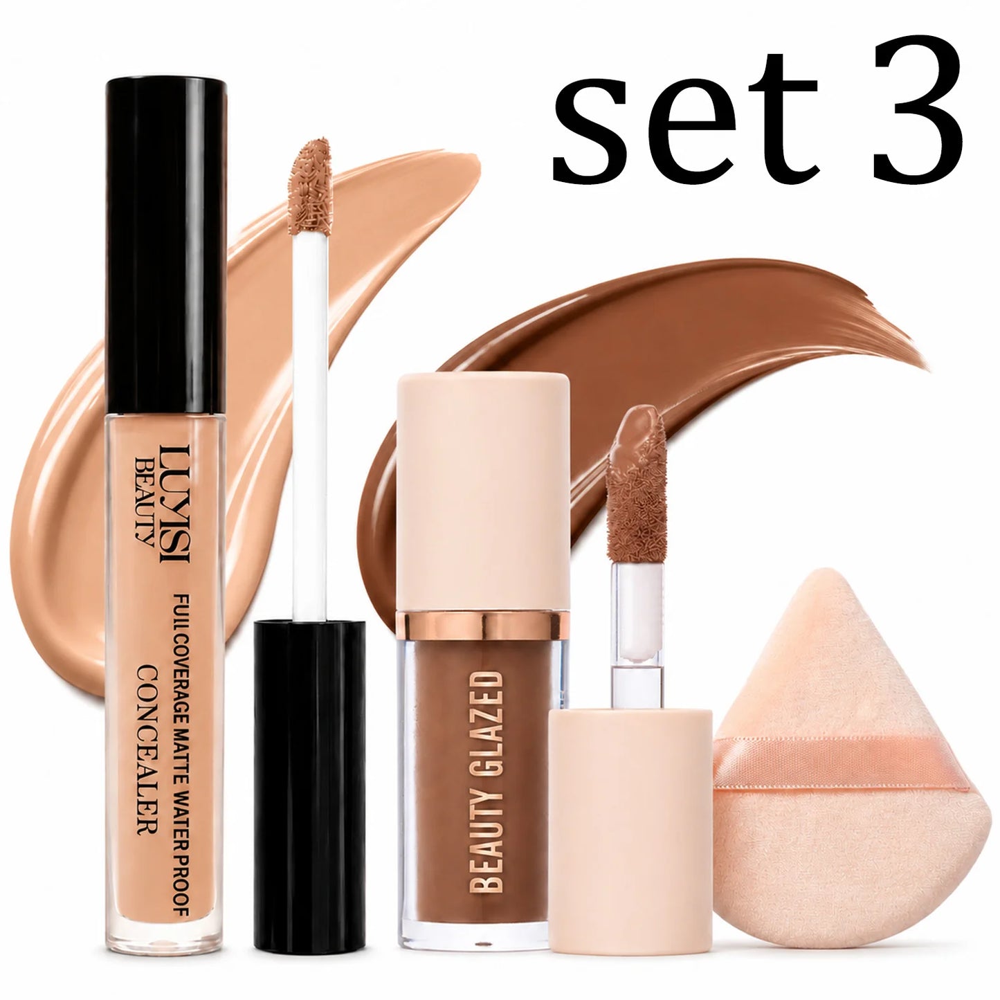 3pcs/Set Concealer + Contour Powder + Blending Puff