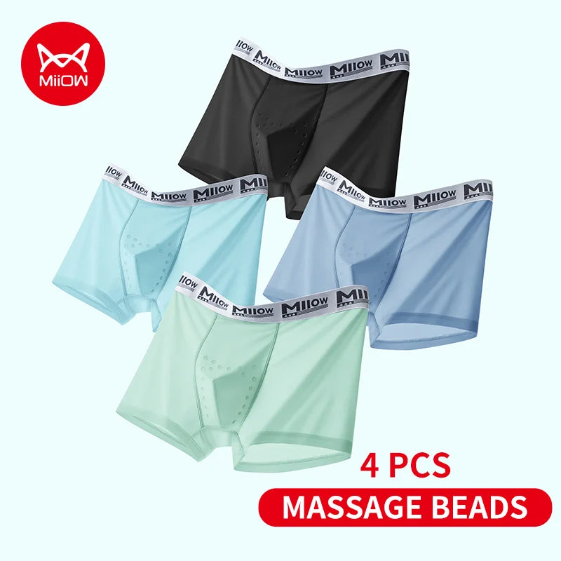 MiiOW Men's Ice Silk Underwear - 4Pcs Antibacterial Breathable Boxer Briefs - ShopHub