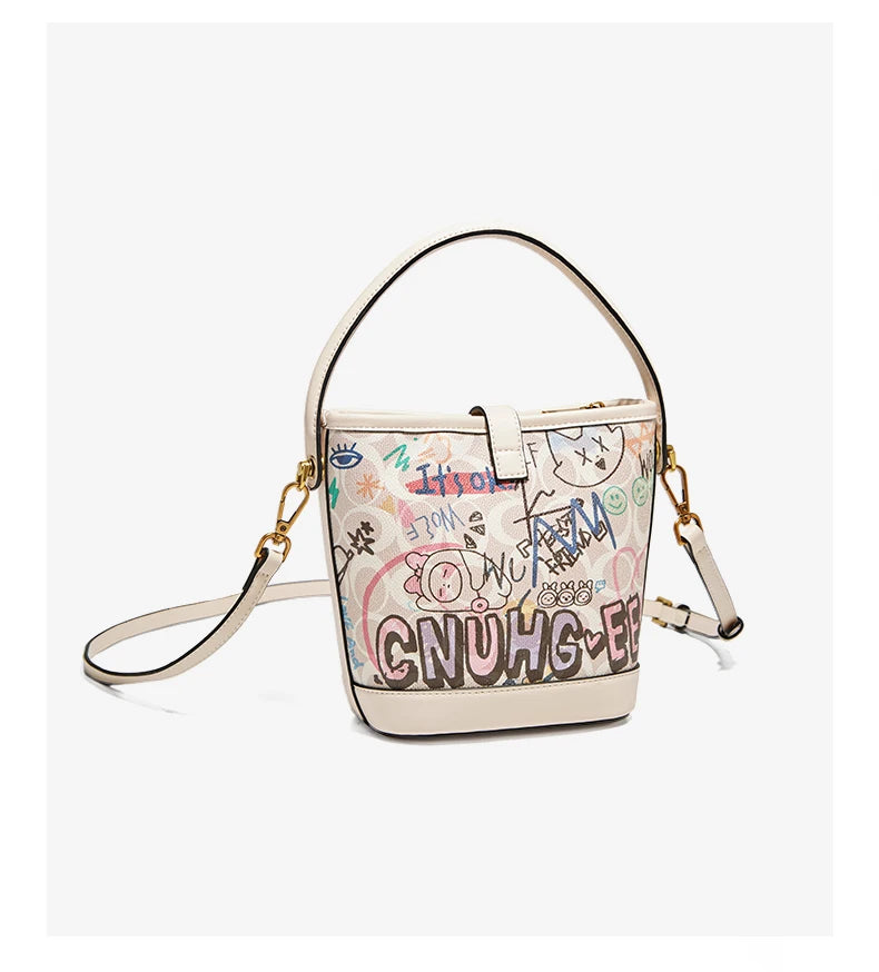 FOXER PU Leather Stylish Women's Dating Handbag Premium Commuter Messenger Shoulder Bag Lady Office Prints Bucket Crossbody Bags