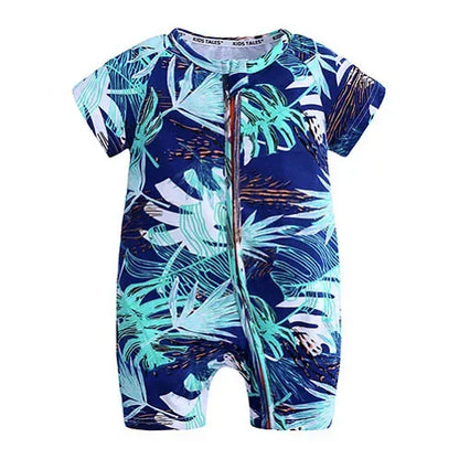 Kids Tales Summer Sprout Cotton-Stretch Double-Zip Romper