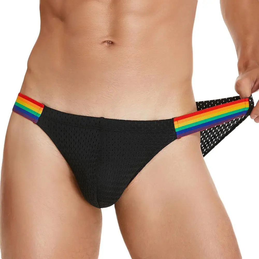 SEOBEAN Men's Breathable Underwear - Mesh Sexy Briefs with Rainbow Belt - ShopHub