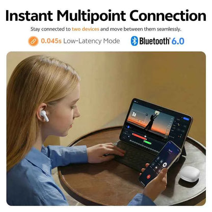 QCY T13 Pro Wireless Bluetooth 6.0 Earphones with 6 Mics ENC HD Call TWS Headset HT23 -50dB Hybrid ANC Bass Headphones 47 Hours