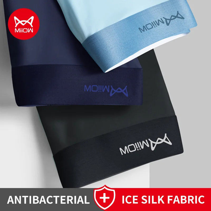 MiiOW Ice Silk Men's Boxershorts 3Pcs - Breathable Antibacterial Underwear - ShopHub