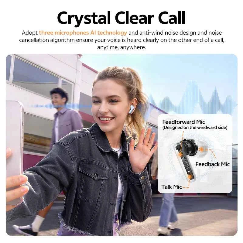 QCY T13 Pro Wireless Bluetooth 6.0 Earphones with 6 Mics ENC HD Call TWS Headset HT23 -50dB Hybrid ANC Bass Headphones 47 Hours