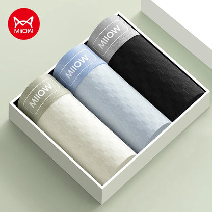 MiiOW Antibacterial Men's Boxer 3Pcs Ice Silk Underwear with Breathable Mesh Crotch - ShopHub