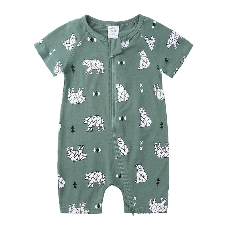Kids Tales Summer Sprout Cotton-Stretch Double-Zip Romper