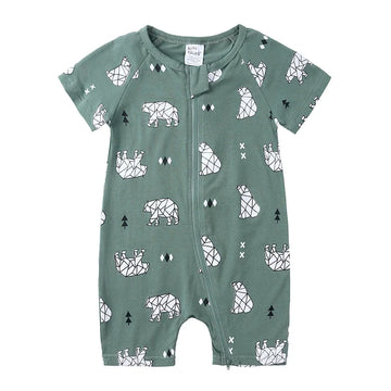 Kids Tales Summer Sprout Cotton-Stretch Double-Zip Romper