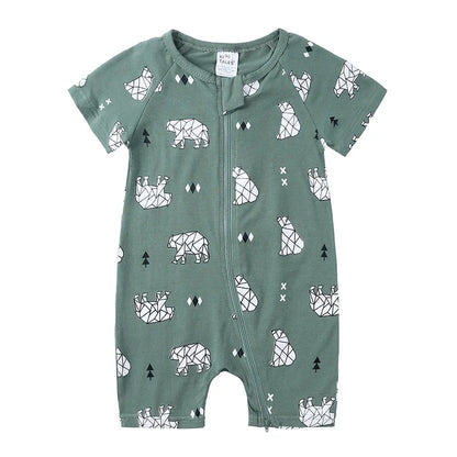 Kids Tales Summer Sprout Cotton-Stretch Double-Zip Romper
