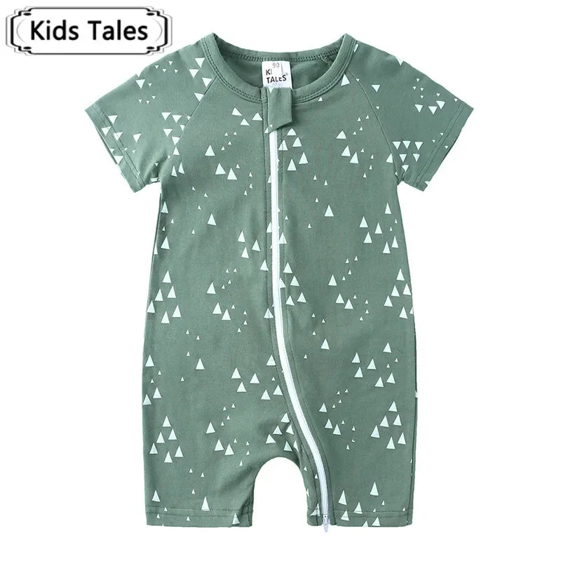 Kids Tales Summer Sprout Cotton-Stretch Double-Zip Romper