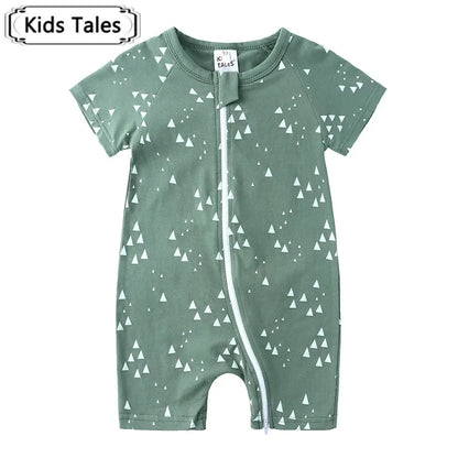Kids Tales Summer Sprout Cotton-Stretch Double-Zip Romper