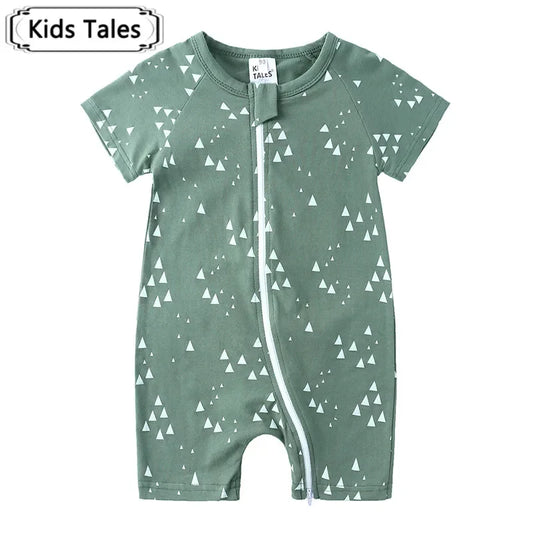 Kids Tales Summer Sprout Cotton-Stretch Double-Zip Romper