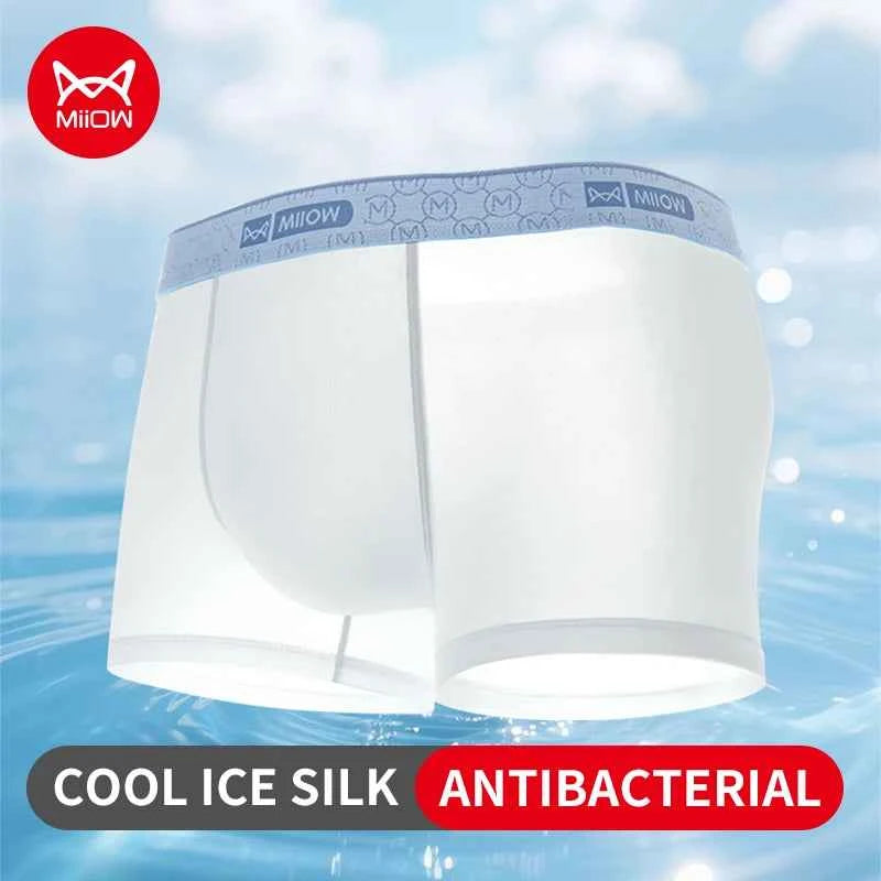 MiiOW 3Pcs Ice Silk Men Underwear Boxers 10A Antibacterial Crotch Men's Panties Breathable Silky Man Underpants Mens Boxershorts