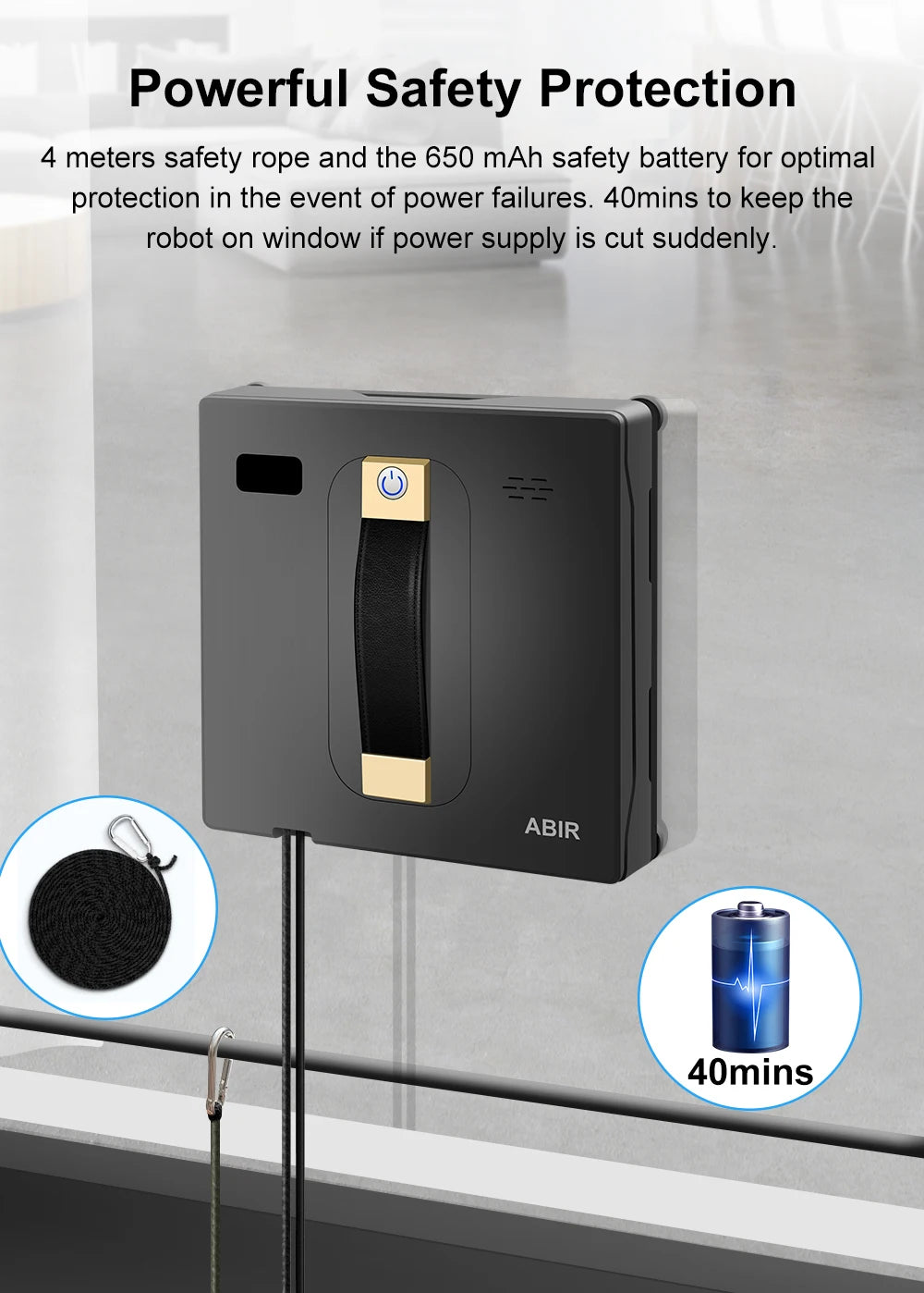 ABIR WD8 Robot Window Cleaner from ShopHub NZ shown on a window, with sleek design and compact size for easy cleaning.