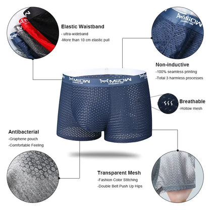 MiiOW Breathable Mesh Men's Underwear - Sexy Ice Silk Boxers - ShopHub