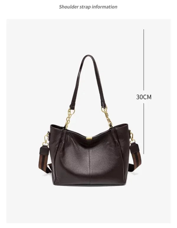 FOXER Genuine Leather Women's Elegant Shoulder Bag Simple Casual Tote Bag Large Capacity Multi-use Crossbody Handbag for Daily