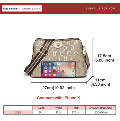 FOXER Women's Shoulder Bag Split Leather Lady Crossbody Bag Fashion Monogram Print Large Capacity Handbag Purse