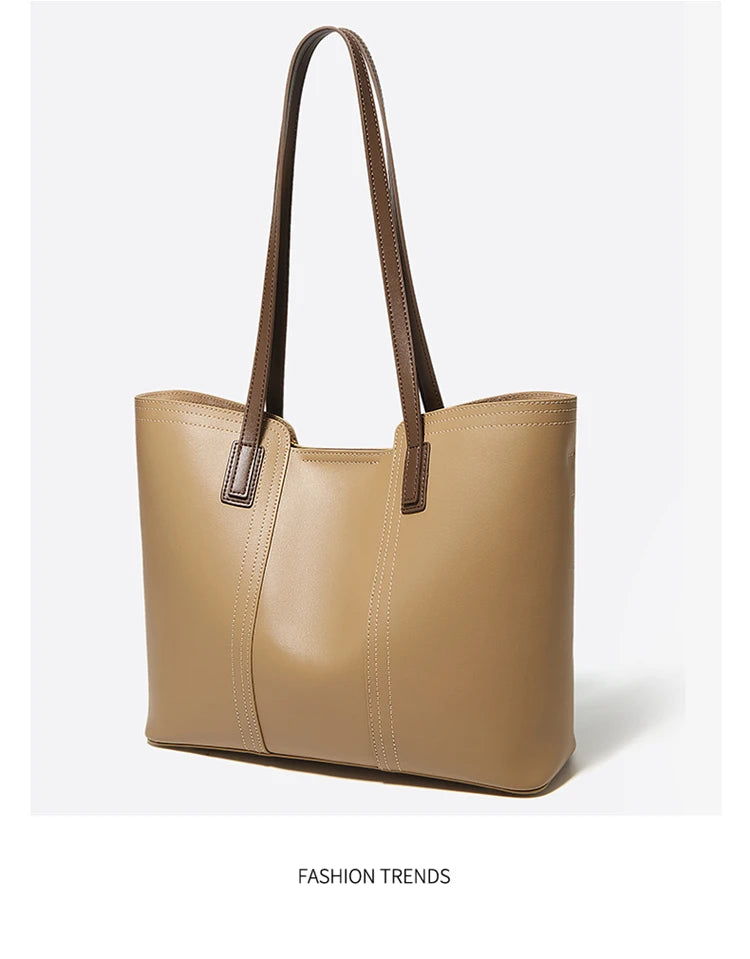 FOXER Soft Leather Handbag Women's Shoulder Bag Cowhide Leather Female Tote Bag Commute Large Capacity Luxury Bucket Bag Purse