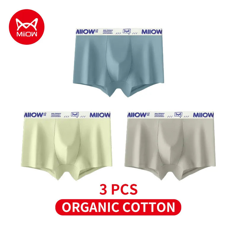 MiiOW Cotton Men's Underwear - 3Pcs Antibacterial Soft Silky Breathable Boxershorts - ShopHub