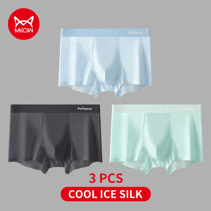 MiiOW Men's Ice Silk Underwear 3Pcs 7A Antibacterial Breathable Briefs - ShopHub