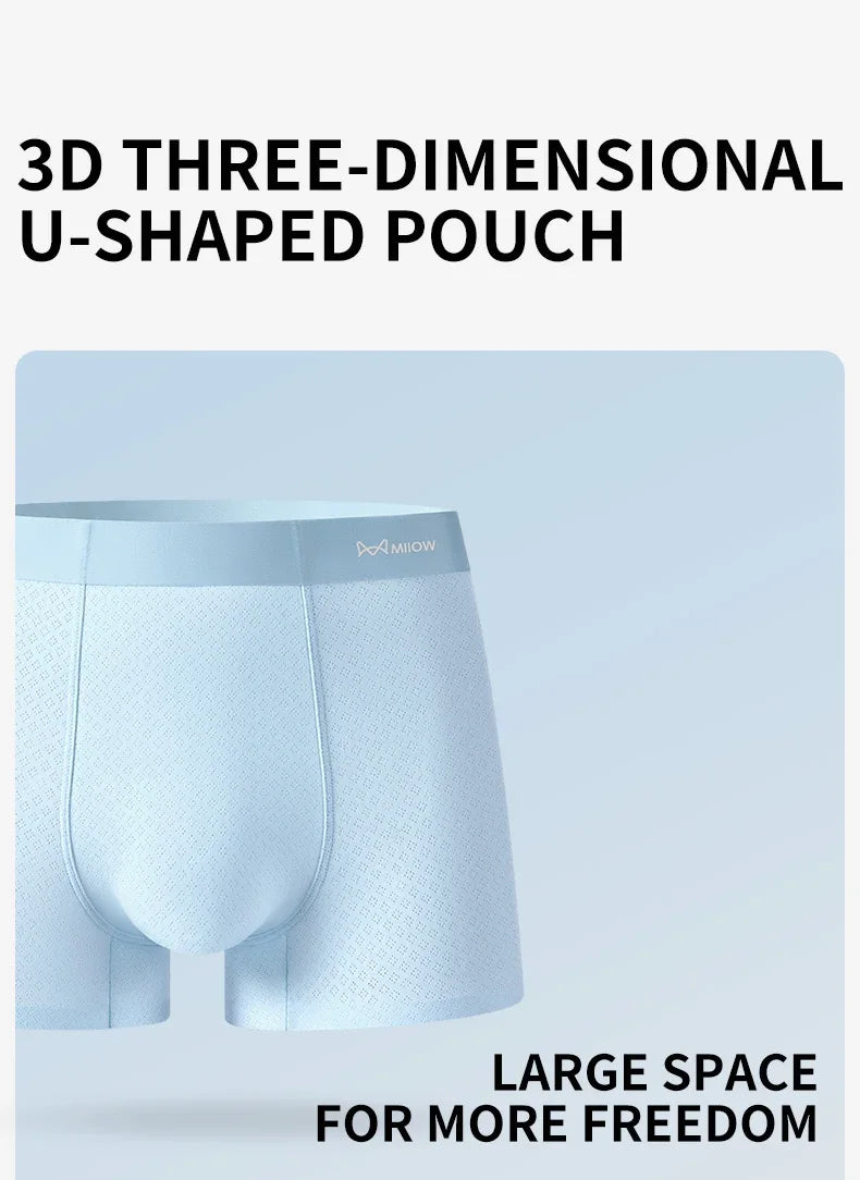 MiiOW Men's Ice Silk Boxer Briefs - 3Pcs Antibacterial Breathable Underwear - ShopHub