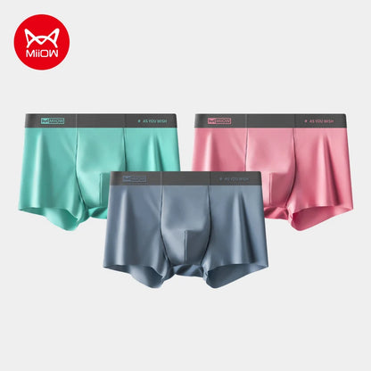 MiiOW Men Underwear Boxers - 3Pcs Cotton Antibacterial Crotch Silky Breathable Boxers - ShopHub
