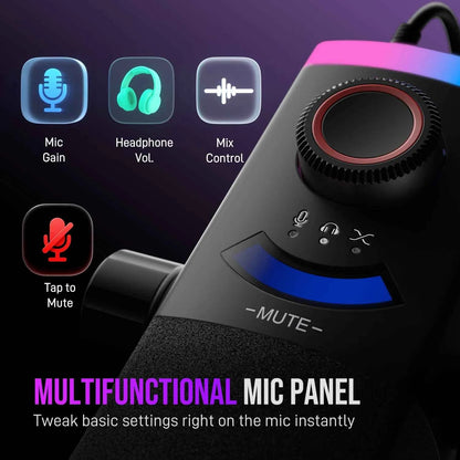 FIFINE AM8PROT Gaming Microphone Kit with Boom Arm, Dynamic XLR/USB Streaming Mic with RGB Light & Tap-to-Mute & Mix Control