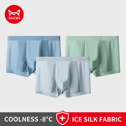 MIIOW Men's Breathable Underwear Set - Ice Silk Mesh Antibacterial Cotton Crotch Seamless Boxers - ShopHub
