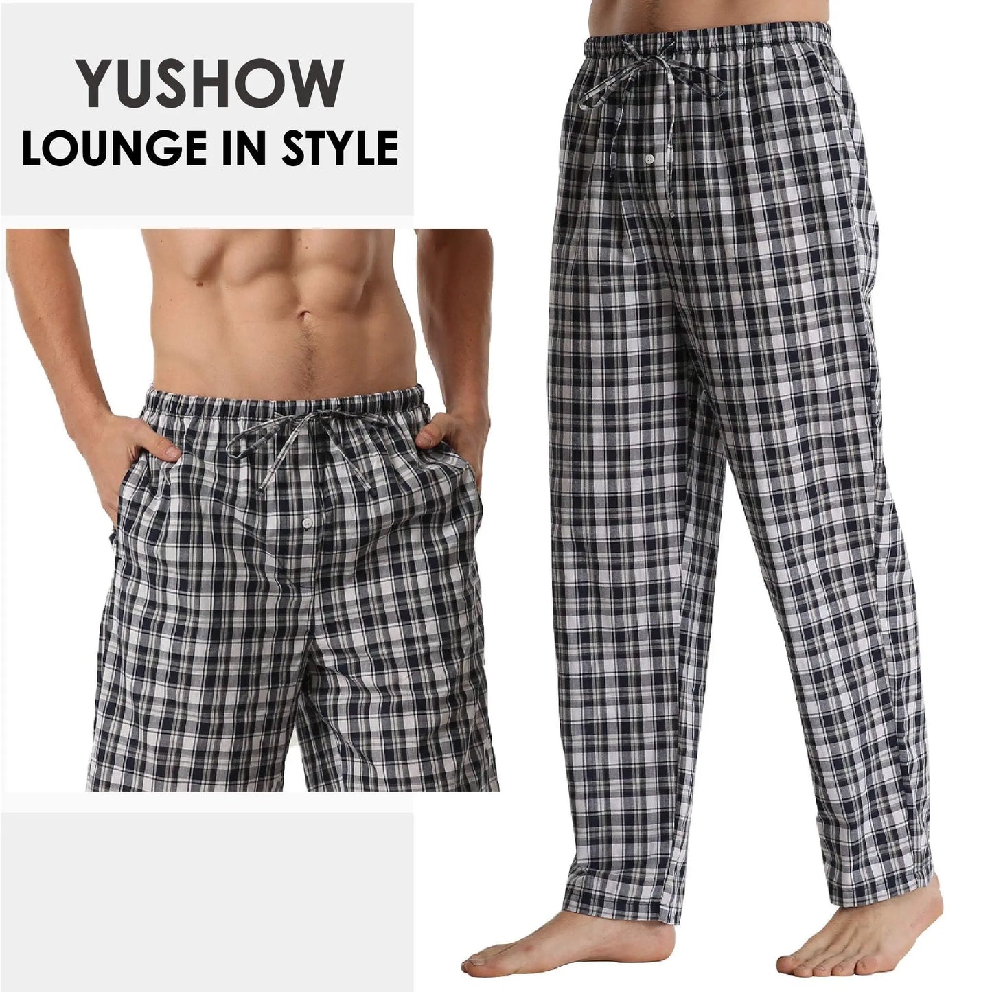 Men's Summer Pajama Pants - Comfortable 2 Pack Plaid Lounge Sleepwear with Pockets