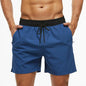 Men's summer swimming shorts by ShopHub NZ, quick-drying polyester with breathable mesh lining and a pocket, solid color design.