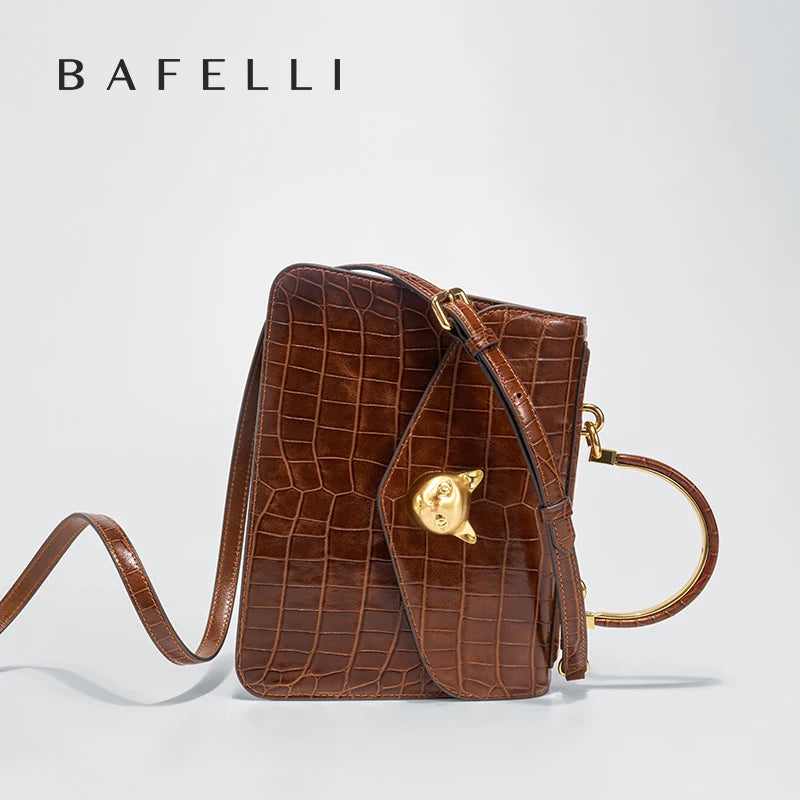 BAFELLI Crocodile-Pattern Leather Business Flap Bag