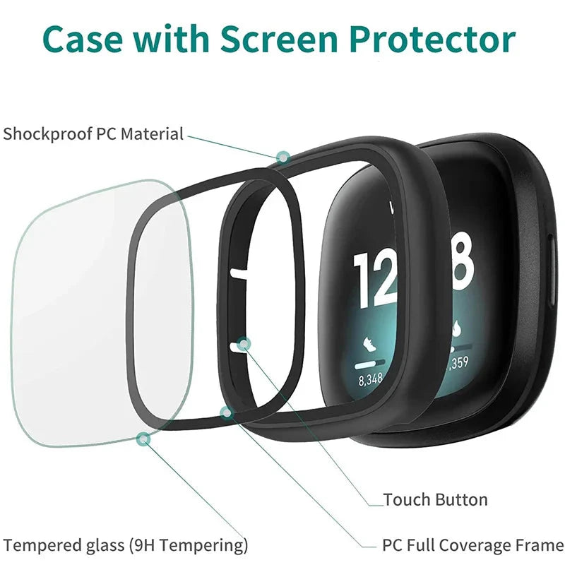 Tempered Glass Case Cover for the Fitbit Versa 3 Habicare