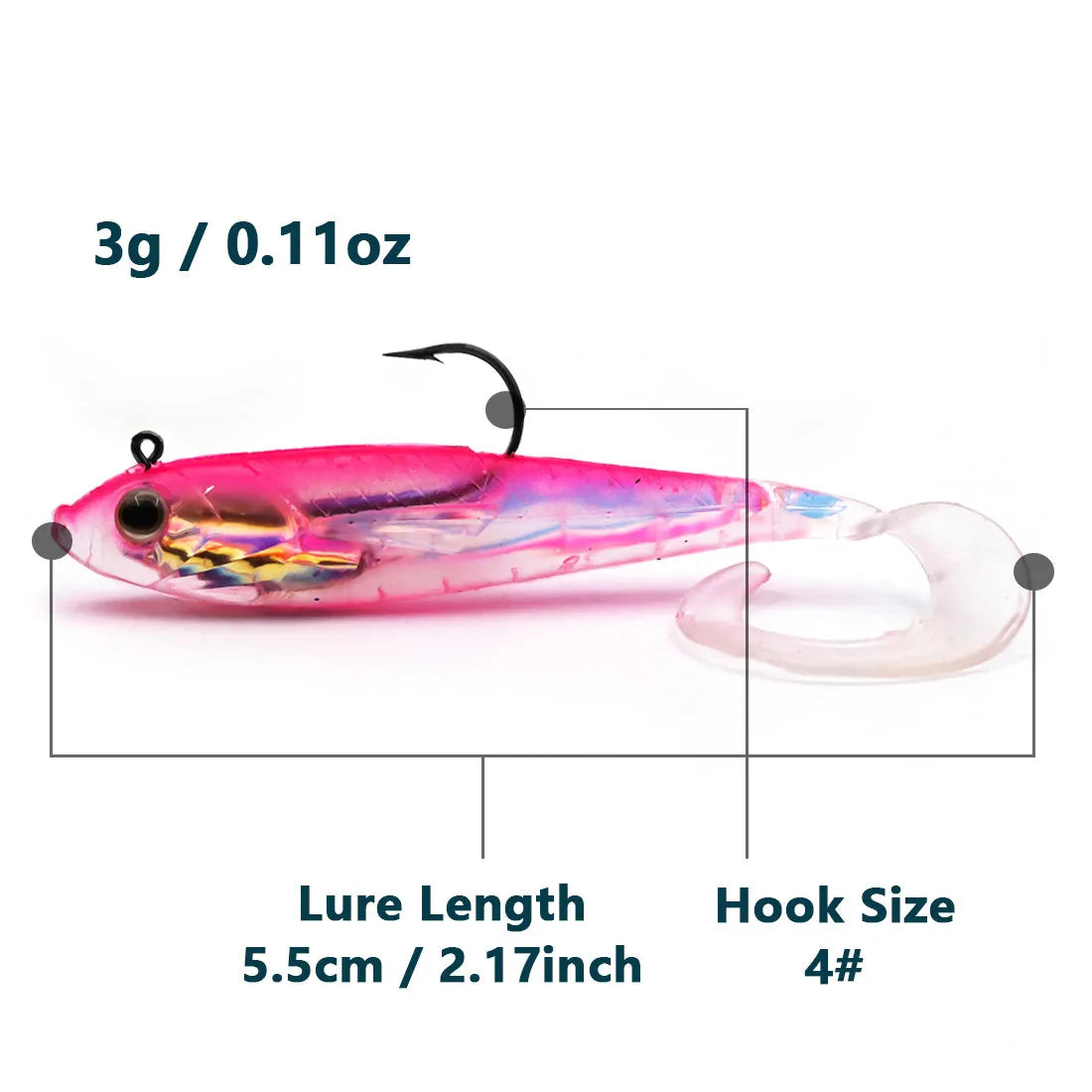 Habicare soft fishing lures with lead head jigs in various colors, designed for bass and trout fishing.
